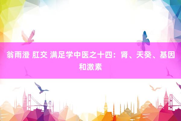 翁雨澄 肛交 满足学中医之十四：肾、天癸、基因和激素