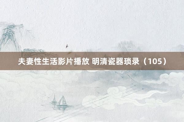 夫妻性生活影片播放 明清瓷器琐录（105）
